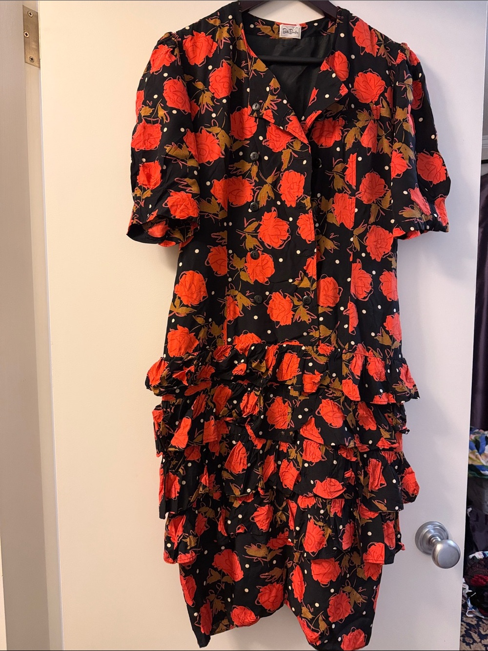 Betty Barclay vintage black orange ruffle floral dress size 38